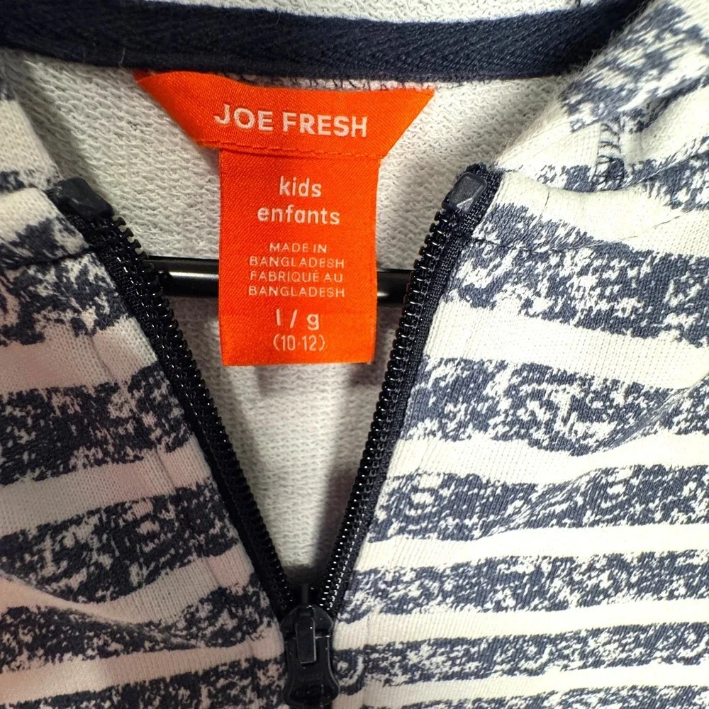 Joe Fresh Kids Full Zip Hoodie Size L Blue White Striped Sweatshirt Cotton Blend - Picture 5 of 6